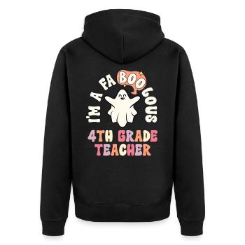 Lehrer Halloween Retro 4. Klasse Vintage Vierte - Unisex Premium Bio Zip Hoodie - Schwarz - Hinten - Nico (187cm)