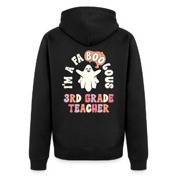 Lehrer Halloween Retro 3. Klasse Vintage Dritte - Unisex Premium Bio Zip Hoodie - Schwarz - Hinten - Nico (187cm)