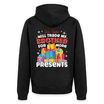 Lieber Weihnachtsmann wird Bruder passende Geschwister tauschen - Unisex Premium Bio Zip Hoodie - Schwarz - Hinten - Nico (187cm)