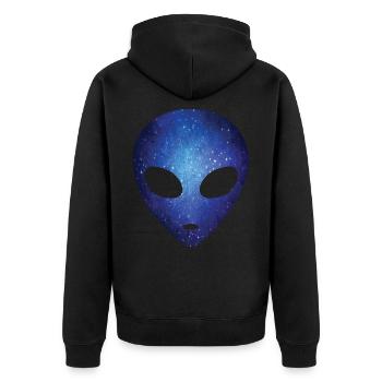 Psychedelic Alien Head Kosmische Galaxie Weltraum - Unisex Premium Bio Zip Hoodie - Schwarz - Hinten - Nico (187cm)