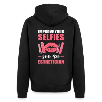 Kosmetikerin Ästhetikerin Kosmetik Ästhetikerin Mi - Unisex Premium Bio Zip Hoodie - Schwarz - Hinten - Nico (187cm)