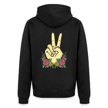 Peace Hand Sign Floral Positive Peace Lover - Unisex Premium Organic Zip Hoodie - black - Back - Nico (187cm)