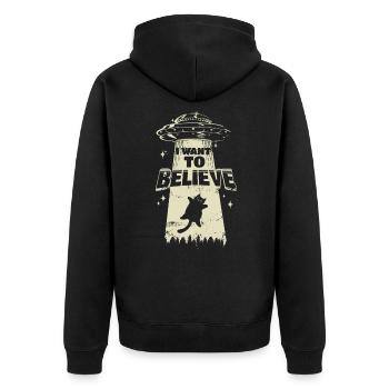 I Want to believe - Cat is kidnapped by UFO - Unisex Premium Organic Zip Hoodie - black - Back - Nico (187cm)