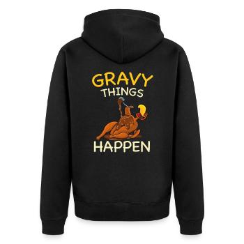 Thanksgiving Gravy Les choses arrivent Thanksgiving - Veste à capuche bio Premium Unisexe - noir - Dos - Nico (187cm)