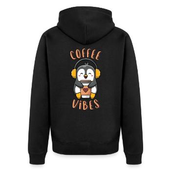 Coffee Vibes Lustiger süßer Pinguin mit Kaffee - Unisex Premium Bio Zip Hoodie - Schwarz - Hinten - Nico (187cm)