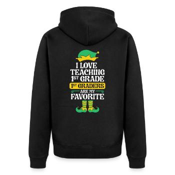 1. Klasse Lehrerin Elf Weihnachtsschulfest I - Unisex Premium Bio Zip Hoodie - Schwarz - Hinten - Nico (187cm)