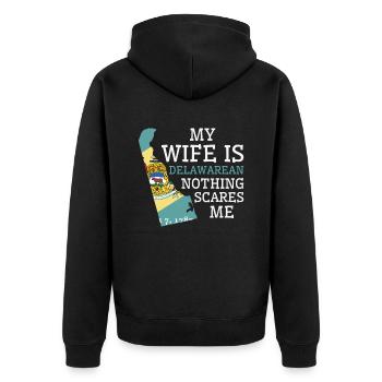 Nichts macht mir Angst Delawarean Wife Delaware - Unisex Premium Bio Zip Hoodie - Schwarz - Hinten - Nico (187cm)