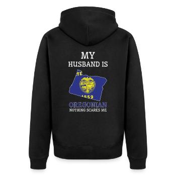 Nichts macht mir Angst Oregonian Ehemann Oregon - Unisex Premium Bio Zip Hoodie - Schwarz - Hinten - Nico (187cm)
