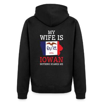 Nichts macht mir Angst Iowan Frau Iowa - Unisex Premium Bio Zip Hoodie - Schwarz - Hinten - Nico (187cm)