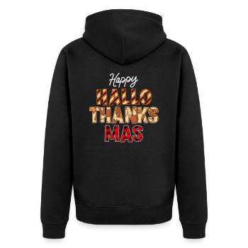 Happy Hallo Thanks Mas Fall Thanksgiving - Unisex Premium Organic Zip Hoodie - black - Back - Nico (187cm)