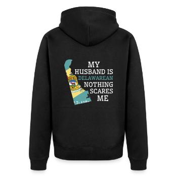 Nichts macht mir Angst Delawarean Husband Delaware - Unisex Premium Bio Zip Hoodie - Schwarz - Hinten - Nico (187cm)