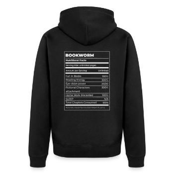 Book Lover Bookworm Nutritional Values Reader - Unisex Premium Organic Zip Hoodie - black - Back - Nico (187cm)