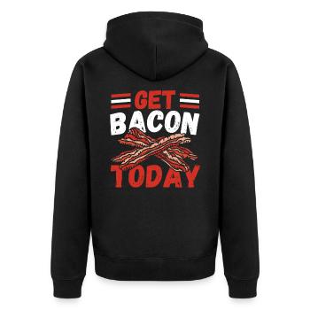 Get Bacon Today Pig Ham Bacon and Egg - Unisex Premium Organic Zip Hoodie - black - Back - Nico (187cm)
