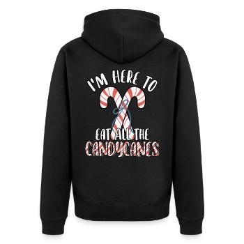 Ich bin hier, um alle Zuckerstangen lustig süß zu essen - Unisex Premium Bio Zip Hoodie - Schwarz - Hinten - Nico (187cm)