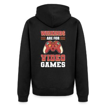 Weekends Are For Video Games Gamer Gaming - Unisex Premium Bio Zip Hoodie - Schwarz - Hinten - Nico (187cm)