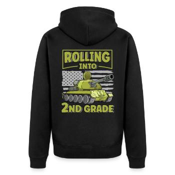 Rolling Into 2nd Grade Funny Tank USA Flag Back - Unisex Premium Organic Zip Hoodie - black - Back - Nico (187cm)