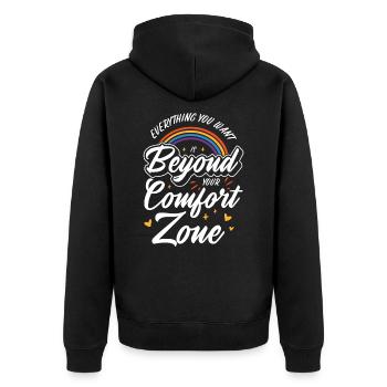 Meaningful Knowledge Motivator Comfort Zone - Unisex Premium Organic Zip Hoodie - black - Back - Nico (187cm)