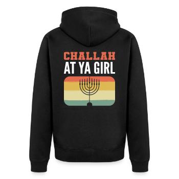 Challah At Ya Girl Hanukkah Dreidel - Unisex Premium Bio Zip Hoodie - Schwarz - Hinten - Nico (187cm)