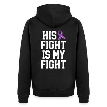 Sein Kampf ist Mastozytose Bewusstsein MCAS - Unisex Premium Bio Zip Hoodie - Schwarz - Hinten - Nico (187cm)