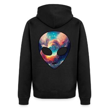 Kosmischer Alienkopf Nebel Galaxie Weltraum - Unisex Premium Bio Zip Hoodie - Schwarz - Hinten - Nico (187cm)