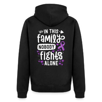 In dieser Familie kämpft niemand alleine Unterstützung - Unisex Premium Bio Zip Hoodie - Schwarz - Hinten - Nico (187cm)