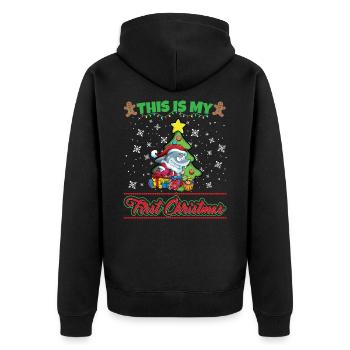 This Is My First Christmas Toddler One Year X-Mas - Unisex Premium Bio Zip Hoodie - Schwarz - Hinten - Nico (187cm)