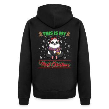 This Is My First Christmas Toddler One Year X-Mas - Unisex Premium Bio Zip Hoodie - Schwarz - Hinten - Nico (187cm)