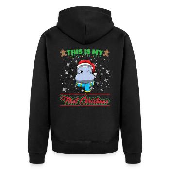 This Is My First Christmas Toddler One Year X-Mas - Unisex Premium Bio Zip Hoodie - Schwarz - Hinten - Nico (187cm)