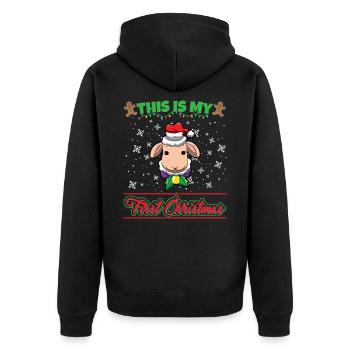 This Is My First Christmas Toddler One Year X-Mas - Unisex Premium Bio Zip Hoodie - Schwarz - Hinten - Nico (187cm)