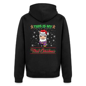This Is My First Christmas Toddler One Year X-Mas - Unisex Premium Bio Zip Hoodie - Schwarz - Hinten - Nico (187cm)