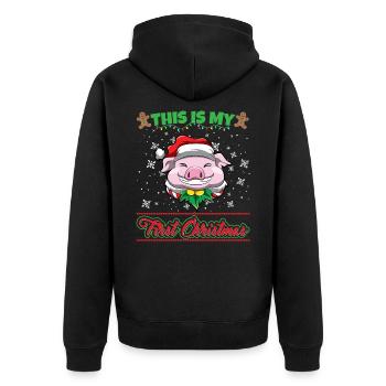 This Is My First Christmas Toddler One Year X-Mas - Unisex Premium Bio Zip Hoodie - Schwarz - Hinten - Nico (187cm)