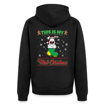This Is My First Christmas Toddler One Year X-Mas - Unisex Premium Bio Zip Hoodie - Schwarz - Hinten - Nico (187cm)