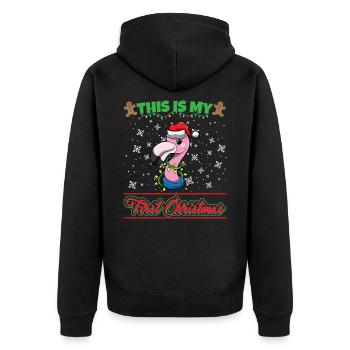 This Is My First Christmas Toddler One Year X-Mas - Unisex Premium Bio Zip Hoodie - Schwarz - Hinten - Nico (187cm)