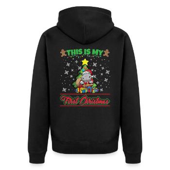 This Is My First Christmas Toddler One Year X-Mas - Unisex Premium Bio Zip Hoodie - Schwarz - Hinten - Nico (187cm)