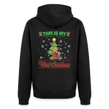 This Is My First Christmas Toddler One Year X-Mas - Unisex Premium Bio Zip Hoodie - Schwarz - Hinten - Nico (187cm)