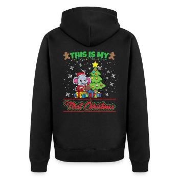 This Is My First Christmas Toddler One Year X-Mas - Unisex Premium Bio Zip Hoodie - Schwarz - Hinten - Nico (187cm)