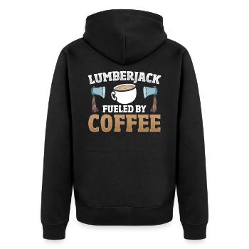 Lumberjack Fueled by Coffee Forestry Woodcutter - Unisex Premium Bio Zip Hoodie - Schwarz - Hinten - Nico (187cm)