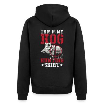 This Is My Hog Hunting Shirt Hog Slayer Wild Boar - Unisex Premium Bio Zip Hoodie - Schwarz - Hinten - Nico (187cm)