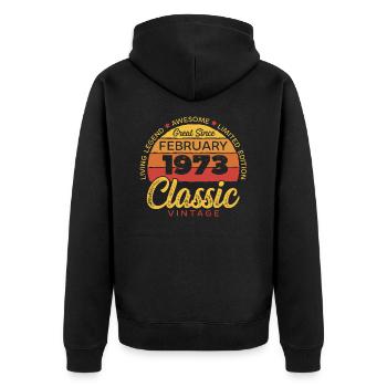 Retro 50 Jahre Februar 1973 Geburtstag Vintage - Unisex Premium Bio Zip Hoodie - Schwarz - Hinten - Nico (187cm)