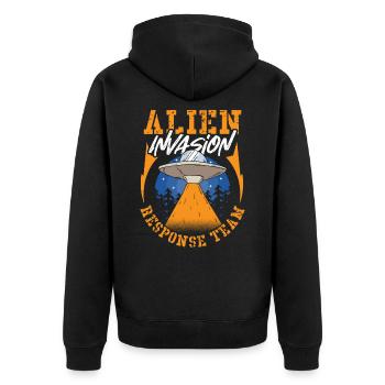 Alien Invasion Response Team UFO Aliens - Unisex Premium Bio Zip Hoodie - Schwarz - Hinten - Nico (187cm)