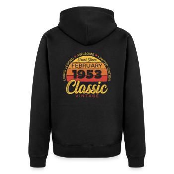 Retro 70 Years February 1953 Birthday Vintage - Unisex Premium Organic Zip Hoodie - black - Back - Nico (187cm)