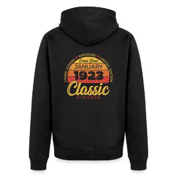 Retro 100 Jahre Januar 1923 Geburtstag Vintage - Unisex Premium Bio Zip Hoodie - Schwarz - Hinten - Nico (187cm)