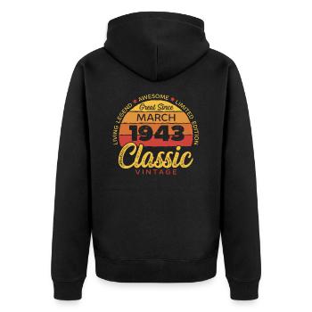 Retro 80 Jahre März 1943 Geburtstag Vintage Bday - Unisex Premium Bio Zip Hoodie - Schwarz - Hinten - Nico (187cm)
