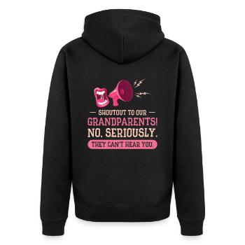 Retraite Grands-parents Vintage Shoutout Mégaphone - Veste à capuche bio Premium Unisexe - noir - Dos - Nico (187cm)