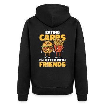 Kohlenhydrate Fast Food Freundschaft Foodie Essen - Unisex Premium Bio Zip Hoodie - Schwarz - Hinten - Nico (187cm)