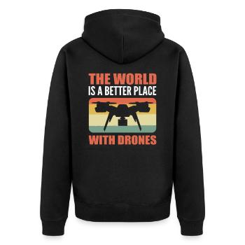 The World Is a Better Place With Drones RC Drone - Unisex Premium Bio Zip Hoodie - Schwarz - Hinten - Nico (187cm)