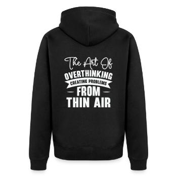 Überdenken von Vintage-Typografie Überanalysieren - Unisex Premium Bio Zip Hoodie - Schwarz - Hinten - Nico (187cm)