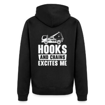 Abschleppwagenfahrer Pannenhilfe Lkw-Haken Ketten - Unisex Premium Bio Zip Hoodie - Schwarz - Hinten - Nico (187cm)