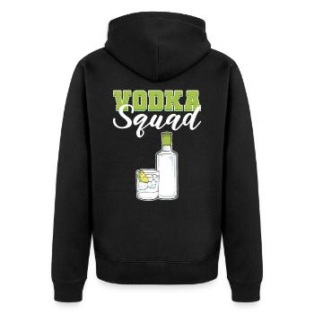 The Vod Squad Vodka Wodka - Unisex Premium Bio Zip Hoodie - Schwarz - Hinten - Nico (187cm)