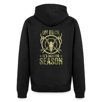Jagdsaison Vintage Geweih Wildtierjagd - Unisex Premium Bio Zip Hoodie - Schwarz - Hinten - Nico (187cm)